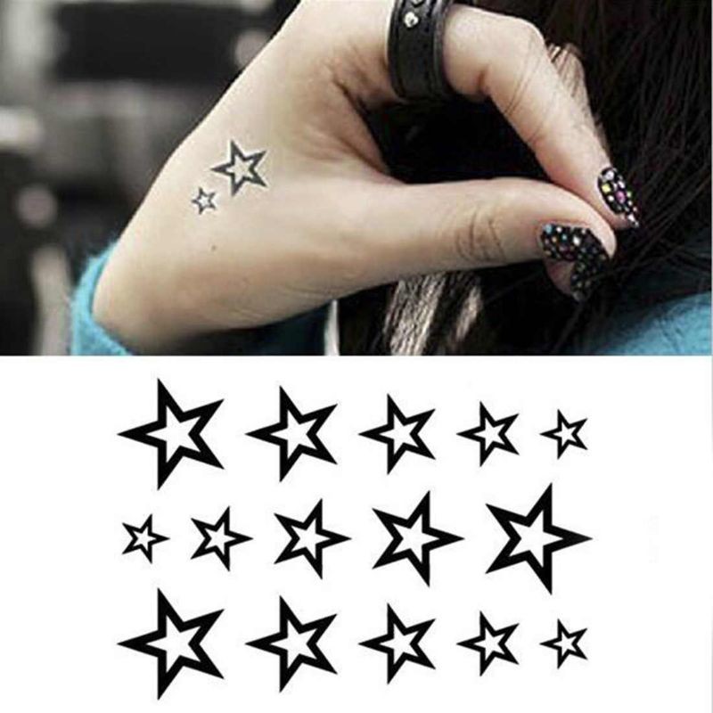 Hình xăm ngôi sao mini viền đen. Xăm dán tatoo mini tạm thời, size &lt;10x6cm