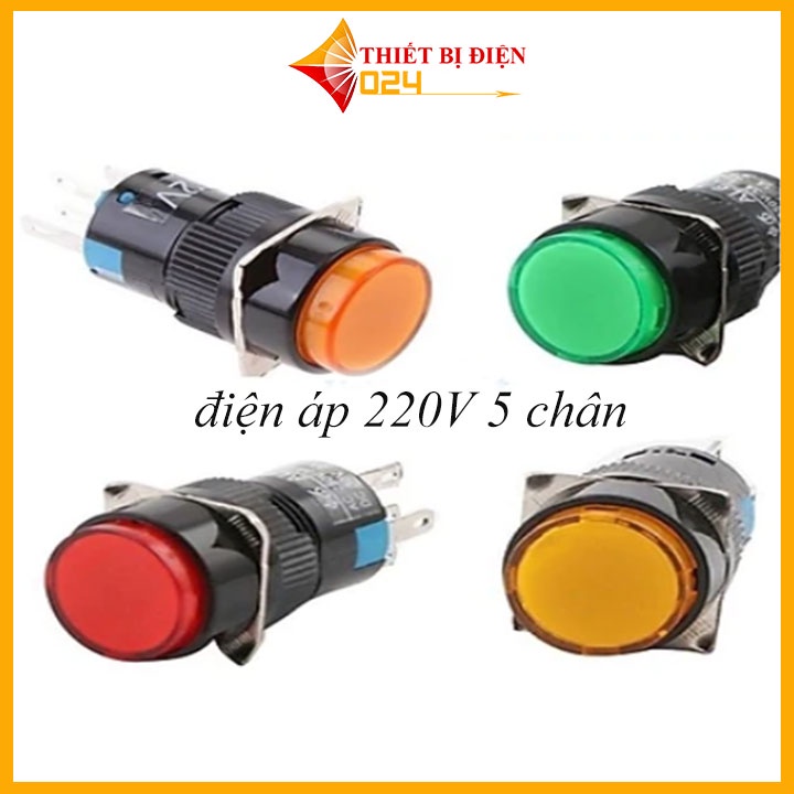 Nút Nhấn Đề 16mm-220VAC AL6- M Nhấn Nhả Có Đèn 5 chân