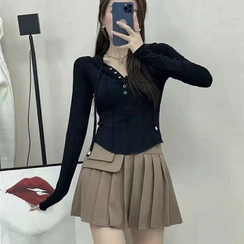 Áo hoodie COZOKC tay dài dáng ôm thời trang dành cho nữ