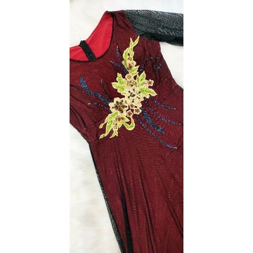 Đầm trung niên tay lỡ thun lót lưới ,thêu ,đính đá