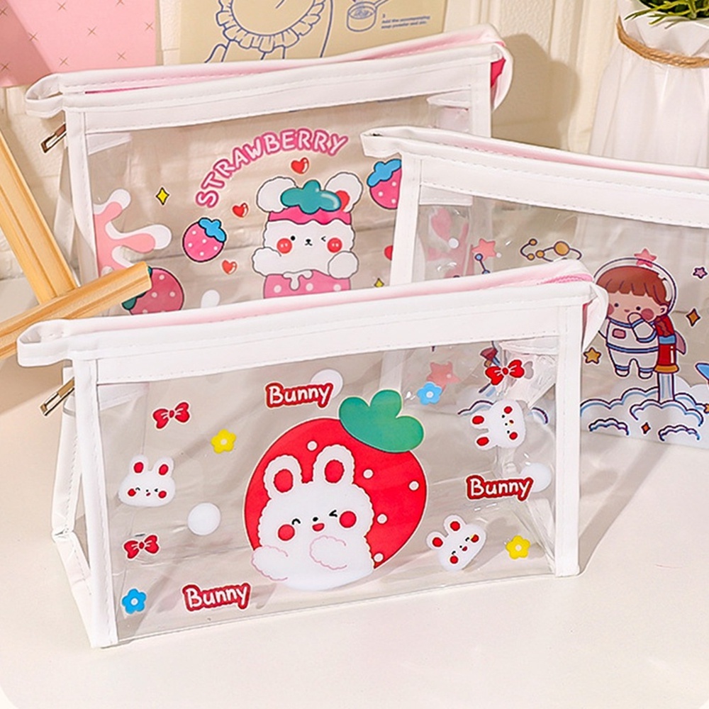 Túi đựng mỹ phẩm hình tam giác màu trong suốt họa tiết hoạt hình dễ thương