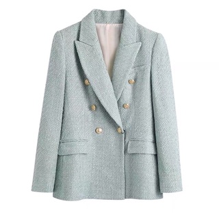 ÁO DẠ TWEED DÁNG BLAZER MÀU XANH MINT