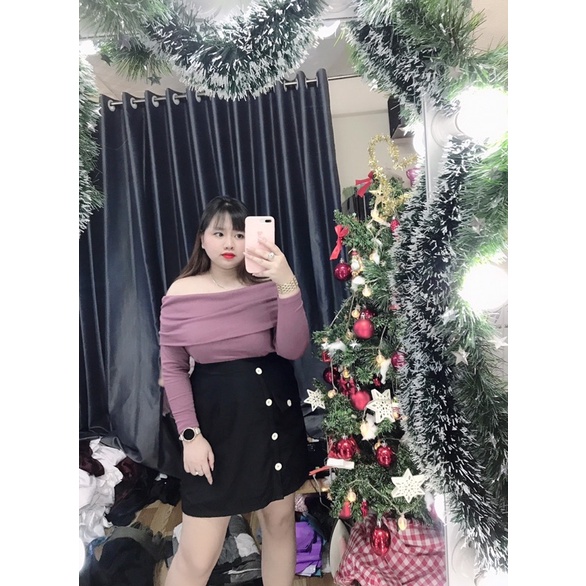 Set Áo trễ vai+ Chân váy nút