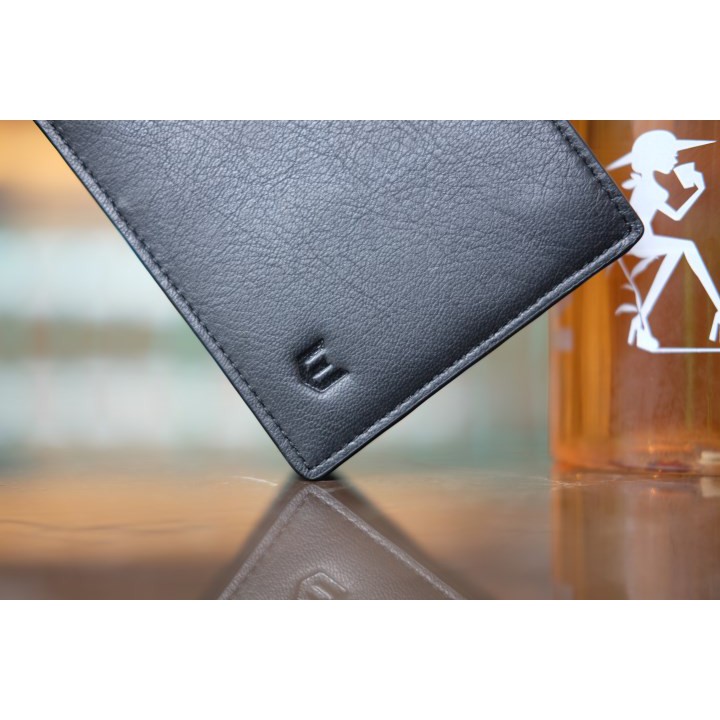 BOM- Ví da nam da dê thật dáng ngang màu xanh navy IQ56-71