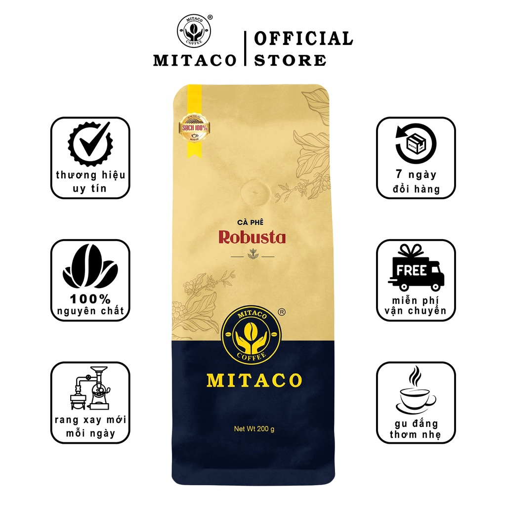 Cà Phê Robusta Honey Nguyên Chất MITACO COFFEE (Gói 200g)