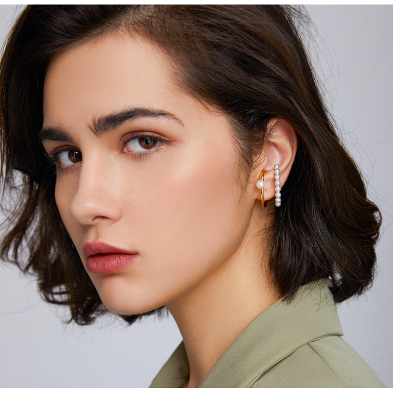 BT05 Bông tai DOUBLE PEARL CHAIN PIERCED EARRING SET