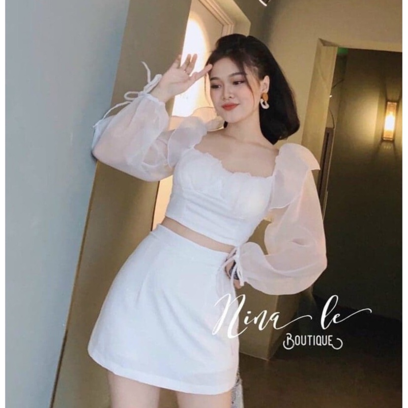 Sét Áo Đũi Nhăn, Tay Phối Voan Tơ ( Có Mút ) Thời Trang Bella