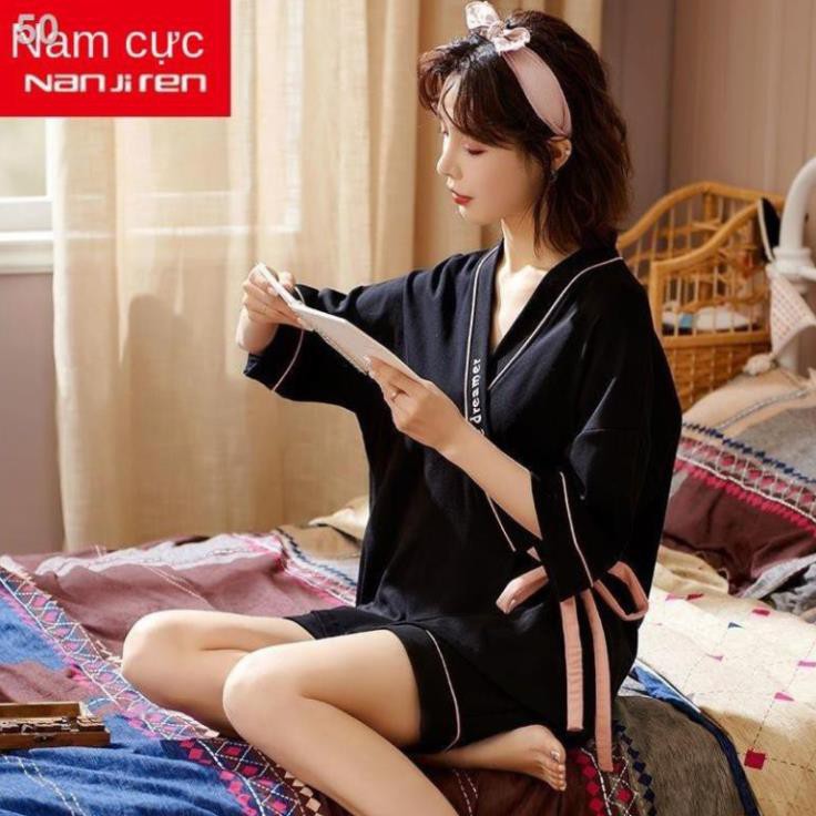 Kimono pyjama nữ mùa hè ngắn tay cotton hai mảnh phong cách Nhật Bản xuân 2021 Dịch vụ nhà mới của năm kích thước  ཾ ❕