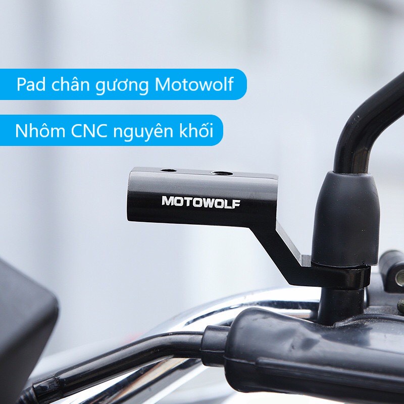 Pad chân gương Motowolf ✔ Nhôm CNC nguyên khối ✔ Pad gắn chân gương đa năng gắn giá điện thoại, trợ sáng