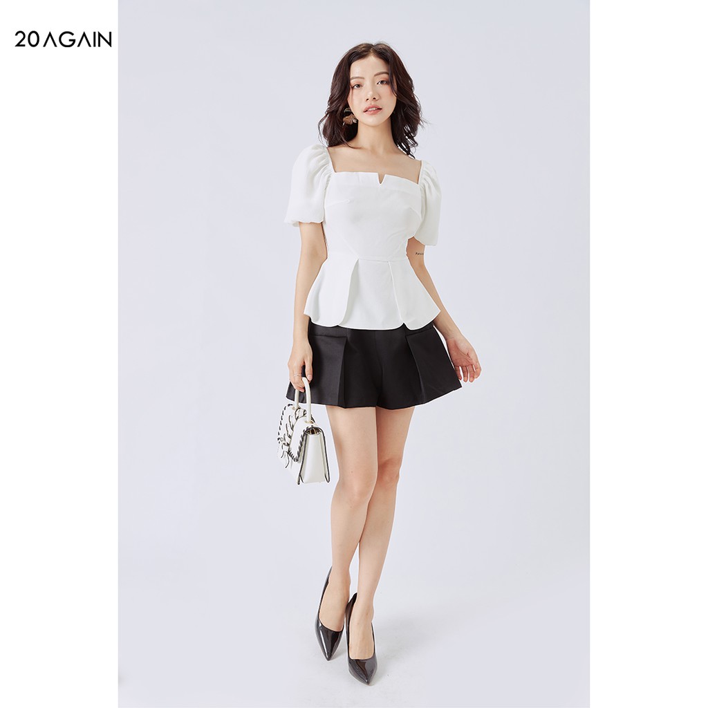 Áo sơ mi nữ peplum 20AGAIN cổ mở V hiện đại, vải voan cao cấp ASA1100