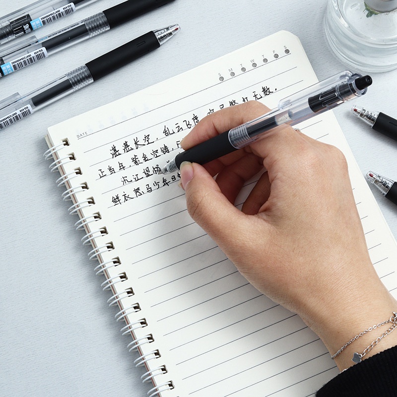 6 cái/hộp, bút bấm đầu ST màu đen, bút nước carbon, bút trung tính cho học sinh