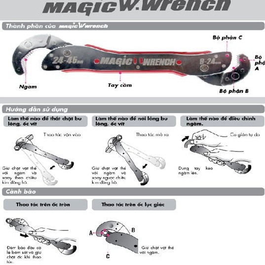 Hót NhấtCờ Lê Mỏ Lếch Sửa Chữa Đa Năng Magic Wrench 9-45mm - Mở Được Nhiều Loại Ốc - Nhiều Kích Cỡ khác Nhau