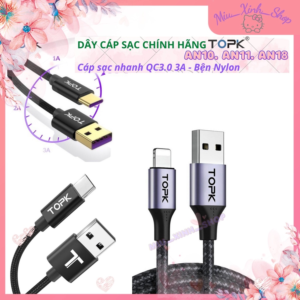 Chính hãng Dây Cáp Sạc Nhanh AN10, AN11, AN18 Vỏ Kim Loại Bện Nylon