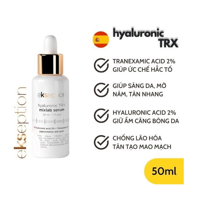 Tinh chất dưỡng trắng da Ekseption Hyaluronic TRX Mixlab chứa 2% Tranxenamic giảm đốm nâu, tàn nhang