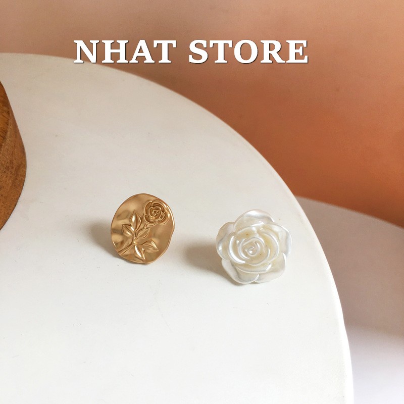 Khuyên tai nữ Basic chuôi bạc S925, bông tai Rose Nhatstore