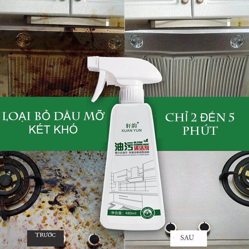 Tẩy dầu mỡ XUAN YUN tẩy bếp, dầu mỡ lưới hút mùi, xoong nồi, cháy khét lâu ngày- 480ml ,ddspl01