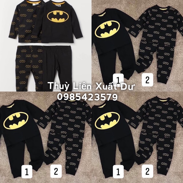 Bộ thun cotton dài tay bé trai batman đen