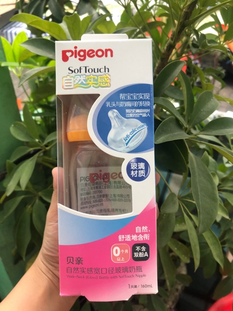 ĐỦ SIZE] Bình Sữa Thủy Tinh Pigeon Cổ Rộng Cao Cấp 160ml/240ml