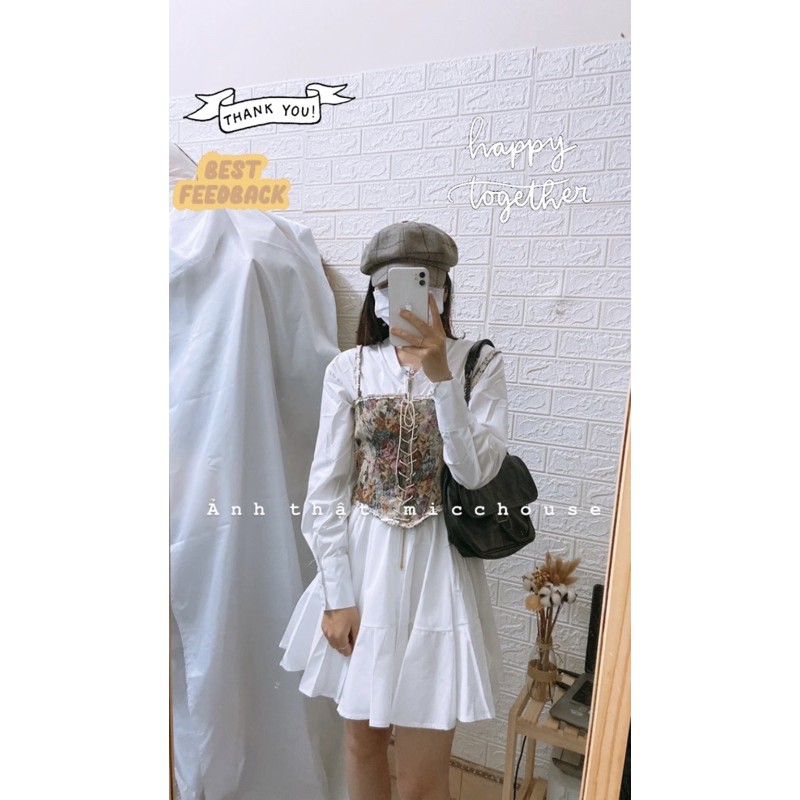 Có sẵn | Đầm chic ulzzang dáng xoè + áo dây corset hoạ tiết vintage