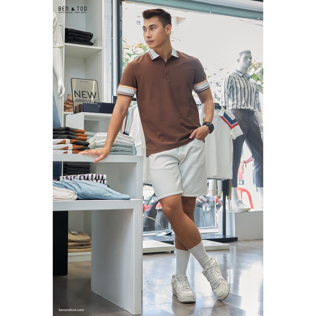 Áo polo nam BEN &amp; TOD R1300BB075 vải thun cotton 100%, nam tính, chỉnh chu, sang trọng, thanh lịch