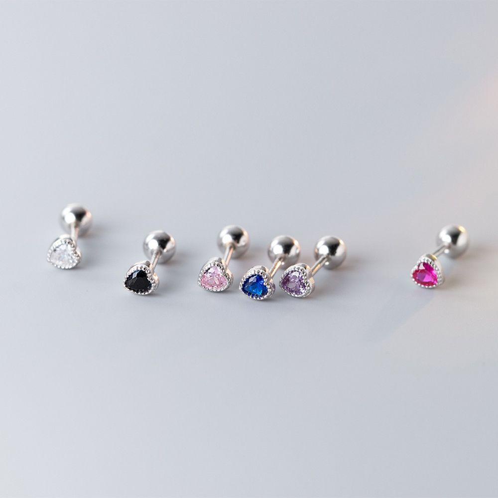 QQMALL Bông Tai Hình Trái Tim Đính Đá Chống Dị Ứng Thiết Kế Tối Giản Thời