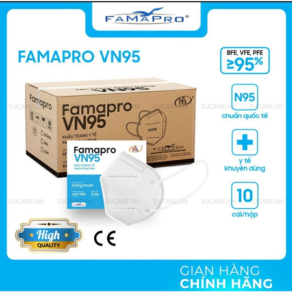 Hộp 10 Khẩu trang 3D kháng khuẩn VN95 Famapro Chuẩn N95
