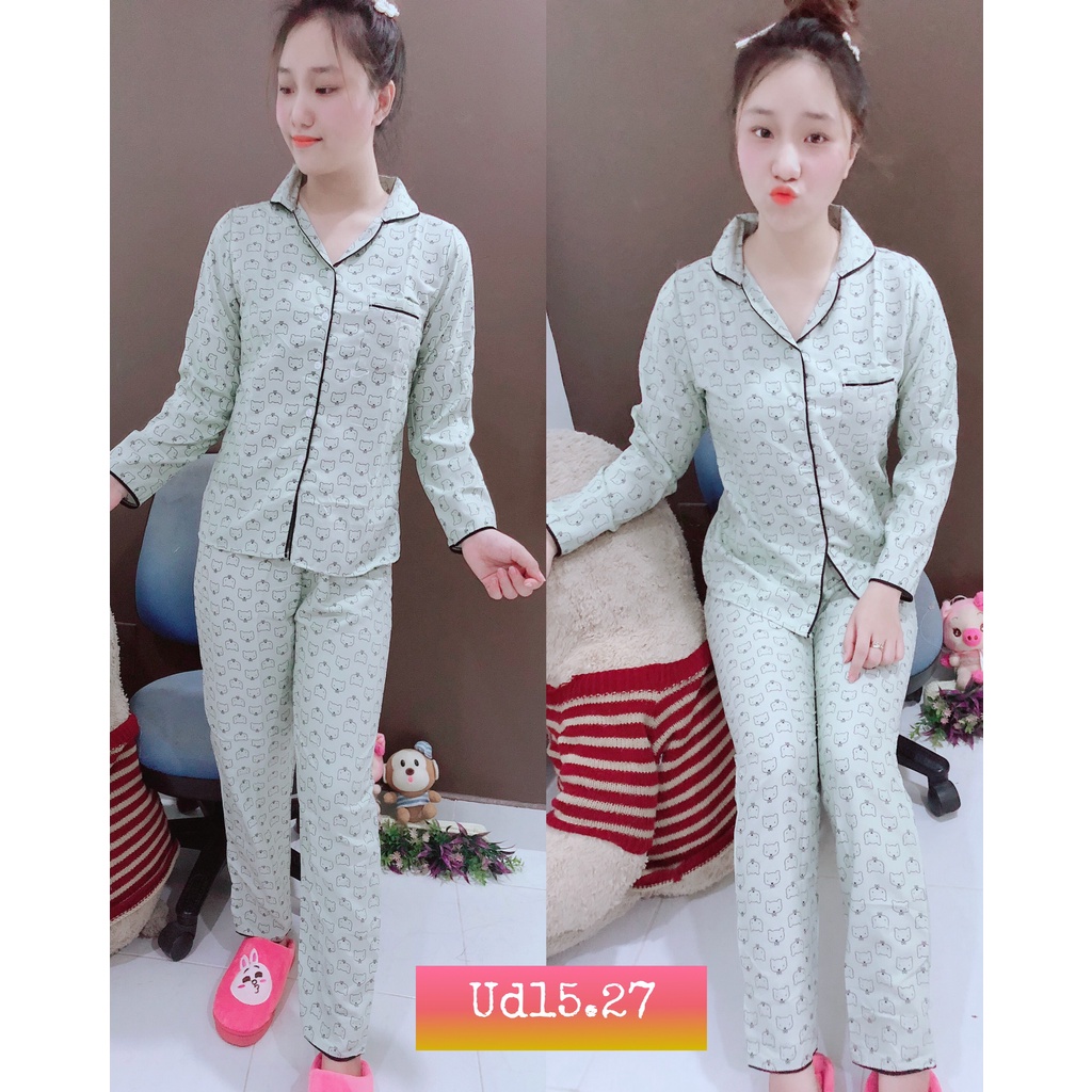 Bộ kate thái in hình free size,  tay dài, vải không bung tróc bay lem bay màu