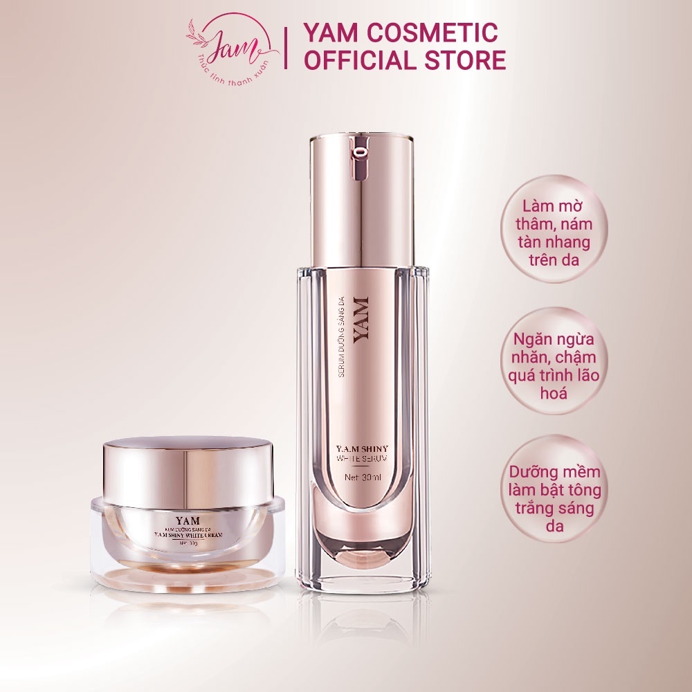 Bộ Dưỡng Trắng Sáng Da YAM Cosmetic Giúp Da Trắng Mờ Thâm Nám Hiệu Quả Serum 30ml Cream 30g