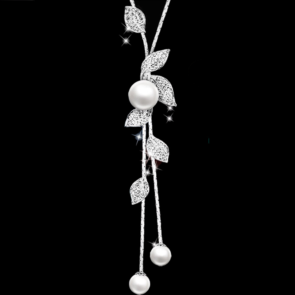 Vòng Cổ Mặt Hình Hoa Lá Đính Ngọc Trai Thời Trang Cho Nữ