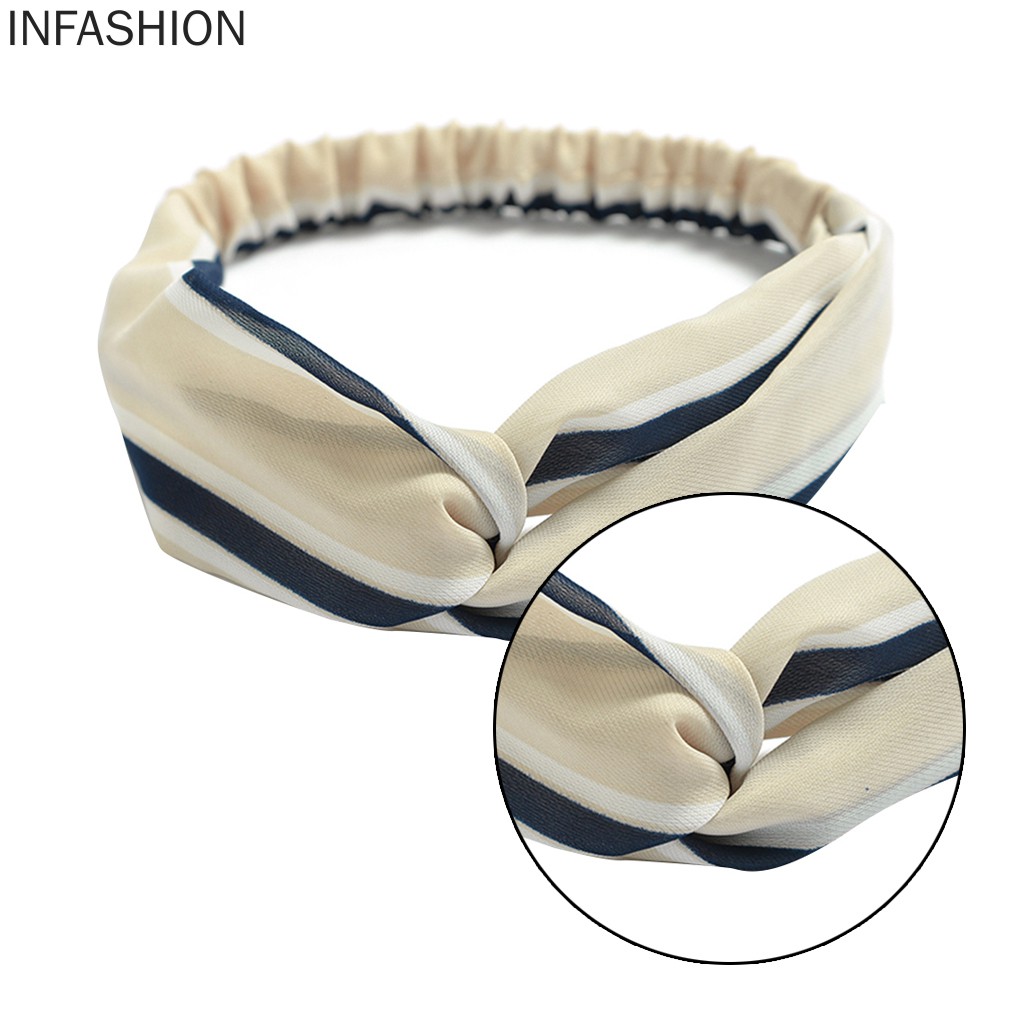 Băng Đô Co Giãn Họa Tiết Kẻ Sọc Cho Nữ