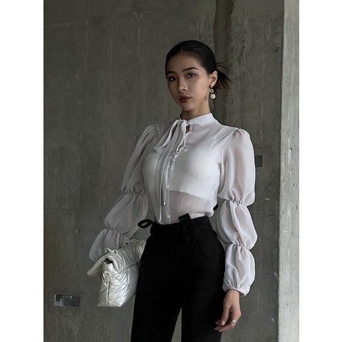 SUỴT - ÁO CỘT NƠ TAY NHÚN ( ORA )