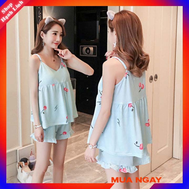 Đồ ngủ mặc nhà nữ gồm áo 2 dây có đệm ngực với quần short,bộ đồ ngủ nữ.