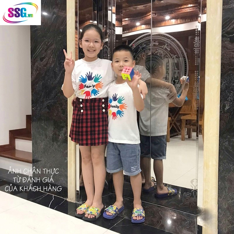Áo gia đình Family đồng phục gia đình 3/4/5 người áo thun cotton mềm mịn màu trắng mặt thoáng mát không xù lông