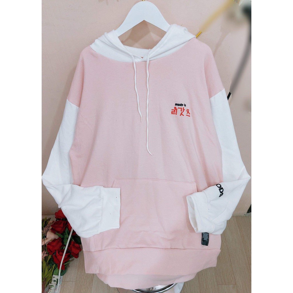 Áo Hoddie Nữ Hàn Quốc Phối Màu Hồng Trắng | BigBuy360 - bigbuy360.vn