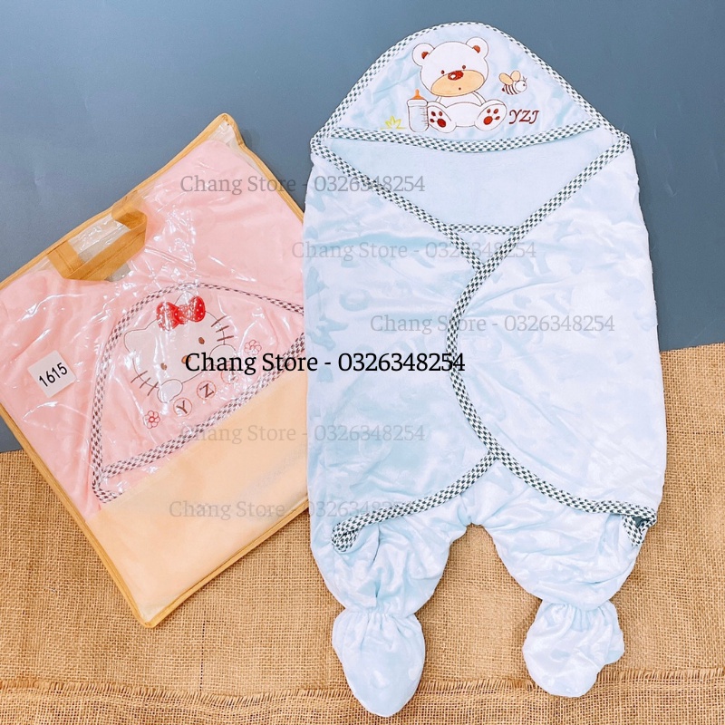 Khăn choàng/ Khăn Ủ Có Chân Vải Nhung cao cấp cho bé 0-6m