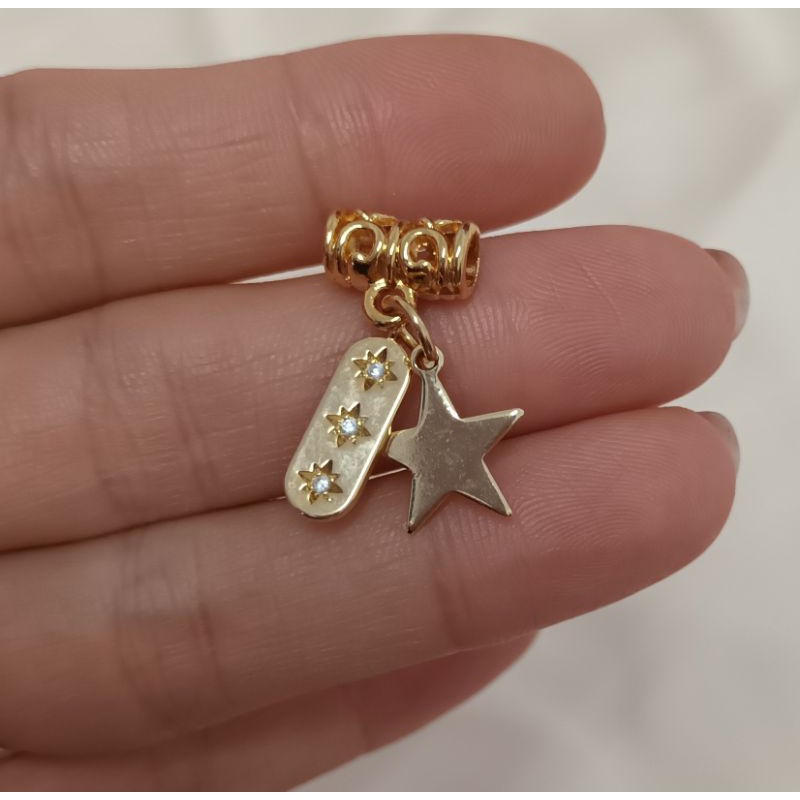 Charm ống lùa chặn hạt xâu vòng hình ngôi sao thẻ bài may mắn cao cấp không đen không bay màu