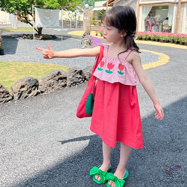 Đầm Hai Dây In Hoa Phong Cách Hàn Quốc Cho Bé Gái