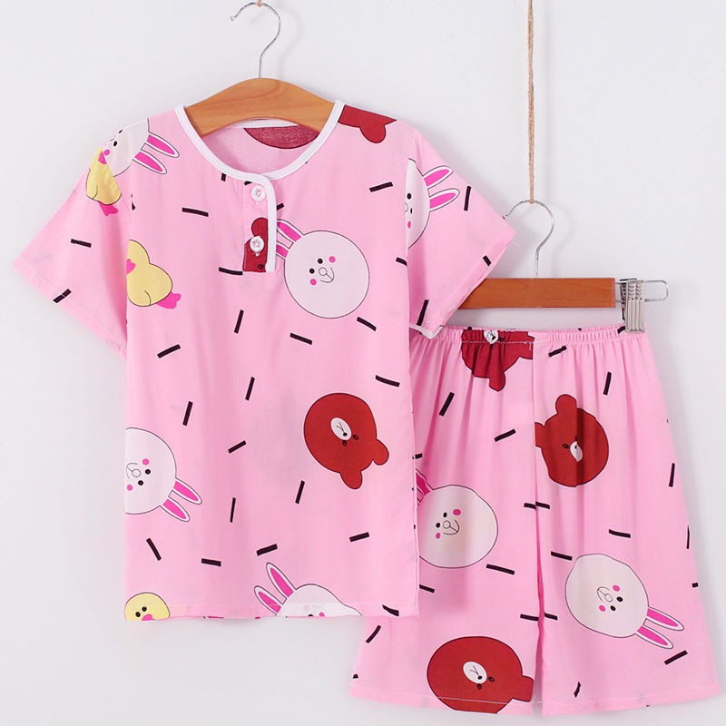 quần thun bé trai₪✹♕Bộ đồ ngủ pijama cotton lụa mùa hè trẻ em 1-13 tuổi bé gái, trai, lớn, dài tay ngắn điều hòa