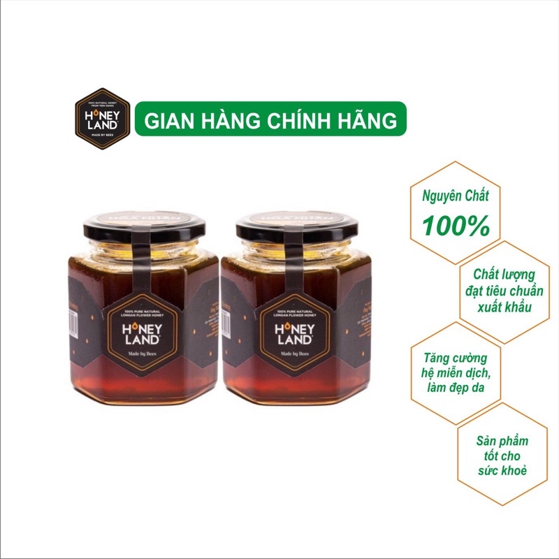 Combo 2 chai mật ong hoa Nhãn HONEYLAND 480g mật ong thiên nhiên nguyên