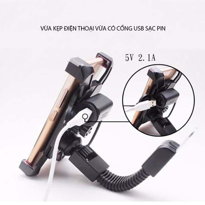 Kẹp Điện Thoại Gắn Xe Máy kiêm Bộ sạc USB điện thoại gắn trên Mô tô, xe máy, xe đạp tiện dụng