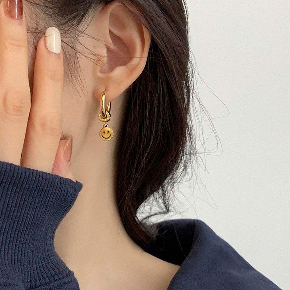 BERNARDO Khuyên Tai Tròn Mặt Cười Phong Cách Hàn Quốc Thanh Lịch Dành Cho Nữ