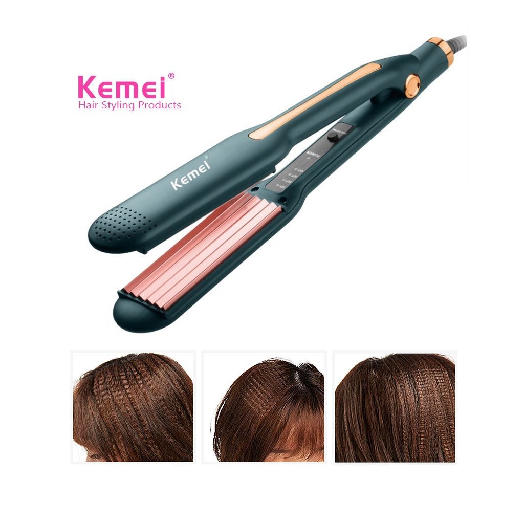 Máy Làm Tóc, Dập Xù, Kẹp Tóc, Duỗi Tóc Bản Lớn Chỉnh Nhiệt Kemei Km 9827 - Bảo Hành 24 Tháng