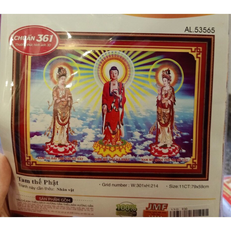 Tranh thêu chữ thập Tam Thế Phật 3D 53565 (79x59) chưa thêu