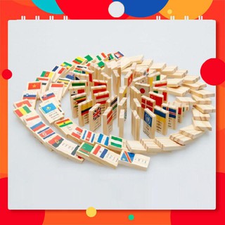 Bộ Domino 100 cờ (quốc kỳ) bằng gỗ 4 thứ tiếng Hàn, Trung Q