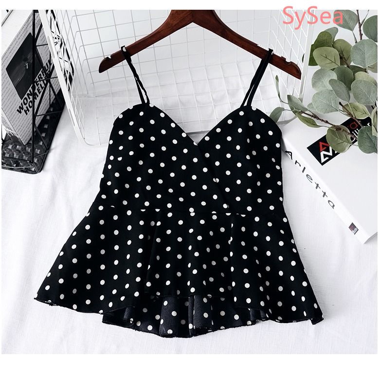 Áo Tank Top Chất Chiffon Hoạ Tiết Chấm Bi Thiết Kế Ôm Sát Quyến Rũ