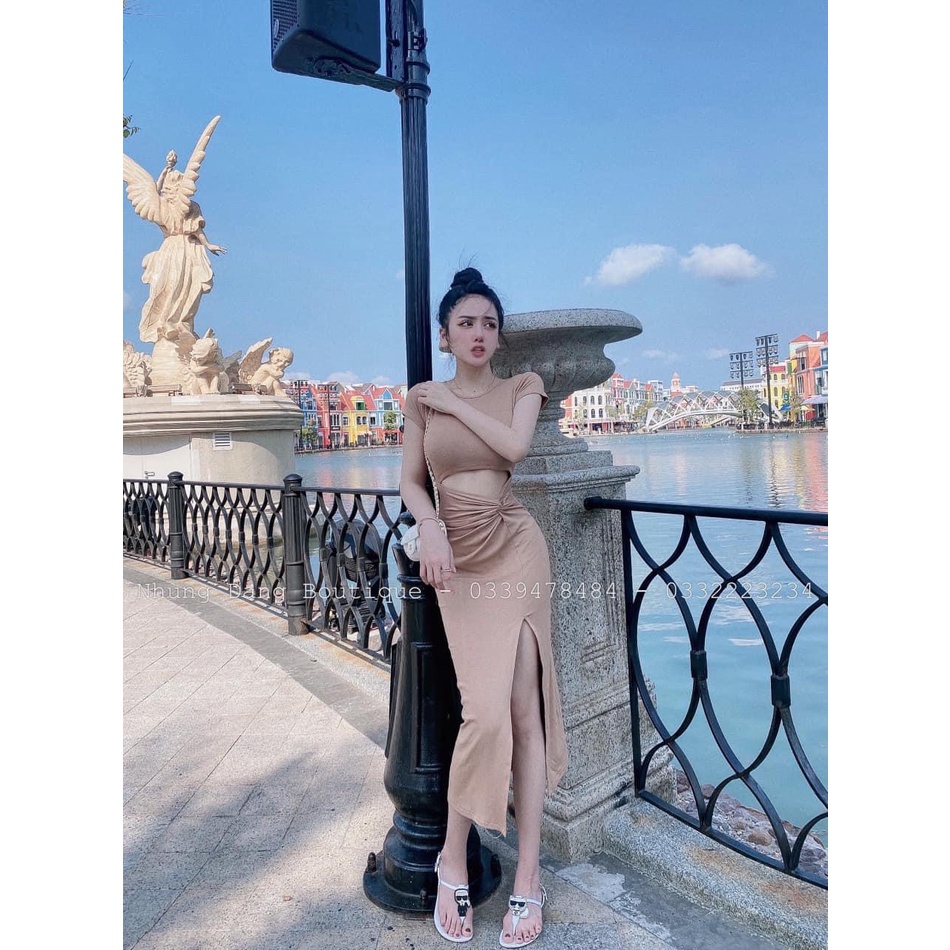 Váy Body Khoét Eo Xẻ Tà TIBU, Đầm Ôm Sexy Nữ Dáng Bó Xoắn Eo hottrend 2022