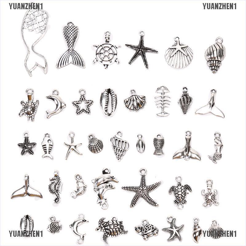 [YUANZHEN1] Set 40 Mặt Dây Chuyền Hình Động Vật Biển Vintage Hỗn Hợp Thủ Công