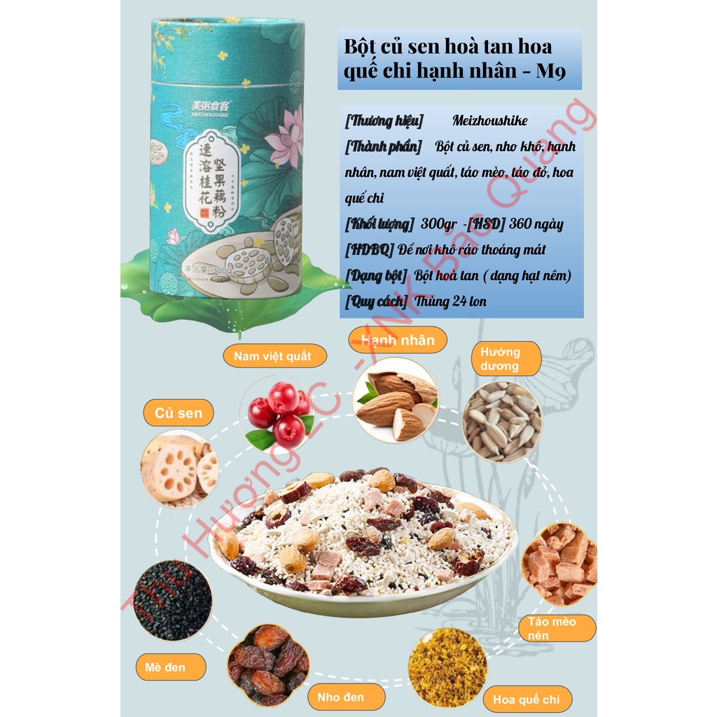 Bột củ sen mix hạt dinh dưỡng, trái cây, dưỡng nhan M9 - Đồ ăn vặt Cô Nương Béo