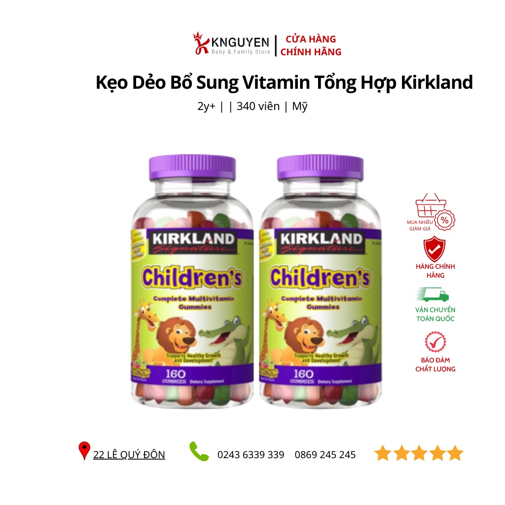 Kẹo dẻo bổ sung vitamin tổng hợp cho bé Kirkland Children's Multivitamin 160 viên