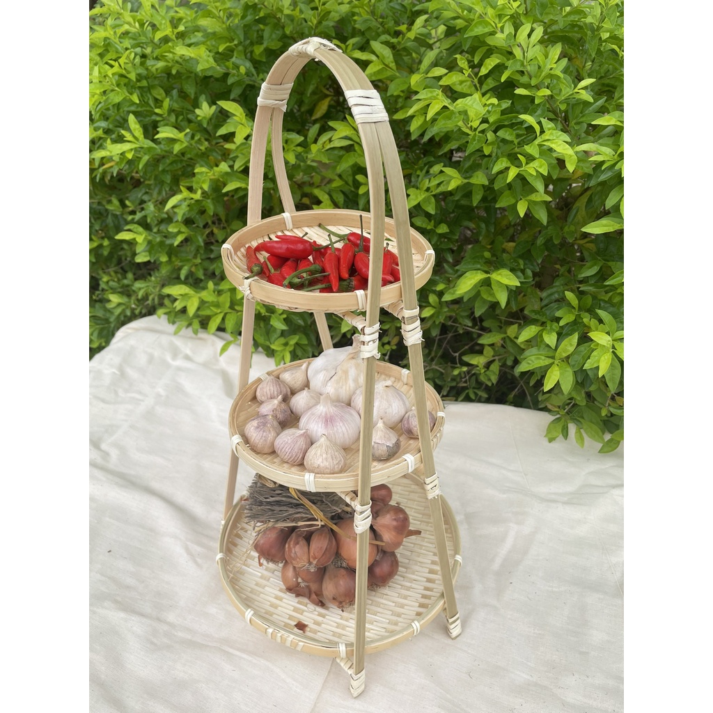 Kệ mẹt tre tròn nhiều tầng 1, 2, 3, tầng dùng trong nhà bếp, trang trí bàn tiệc, decor